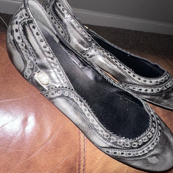 Authentic Gucci Black/Grey Brogue Leather Ballet Flats Size 40 - Picture 10 of 14
